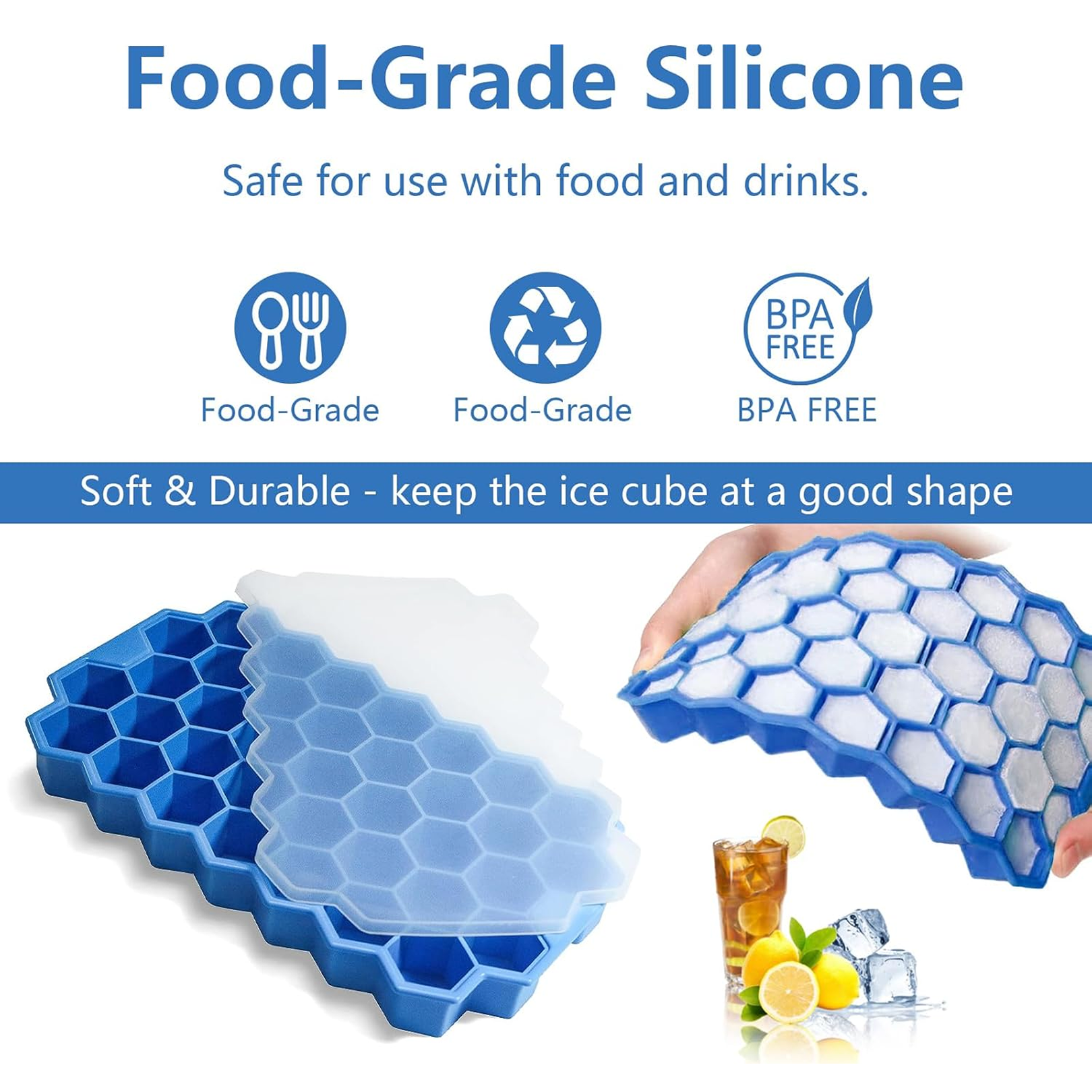 Silicone Ice Cube Tray 37 Grid | Honeycomb Flexible Ice Mould for Drinks, Whiskey & Kitchen Use
