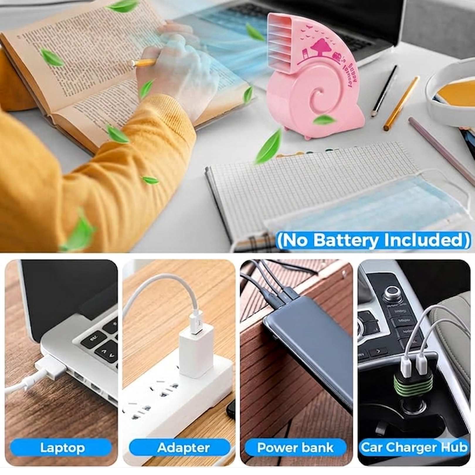 Cute USB Mini Desk Fan | Portable Rechargeable Silent Cooling Fan for Office & Bedroom