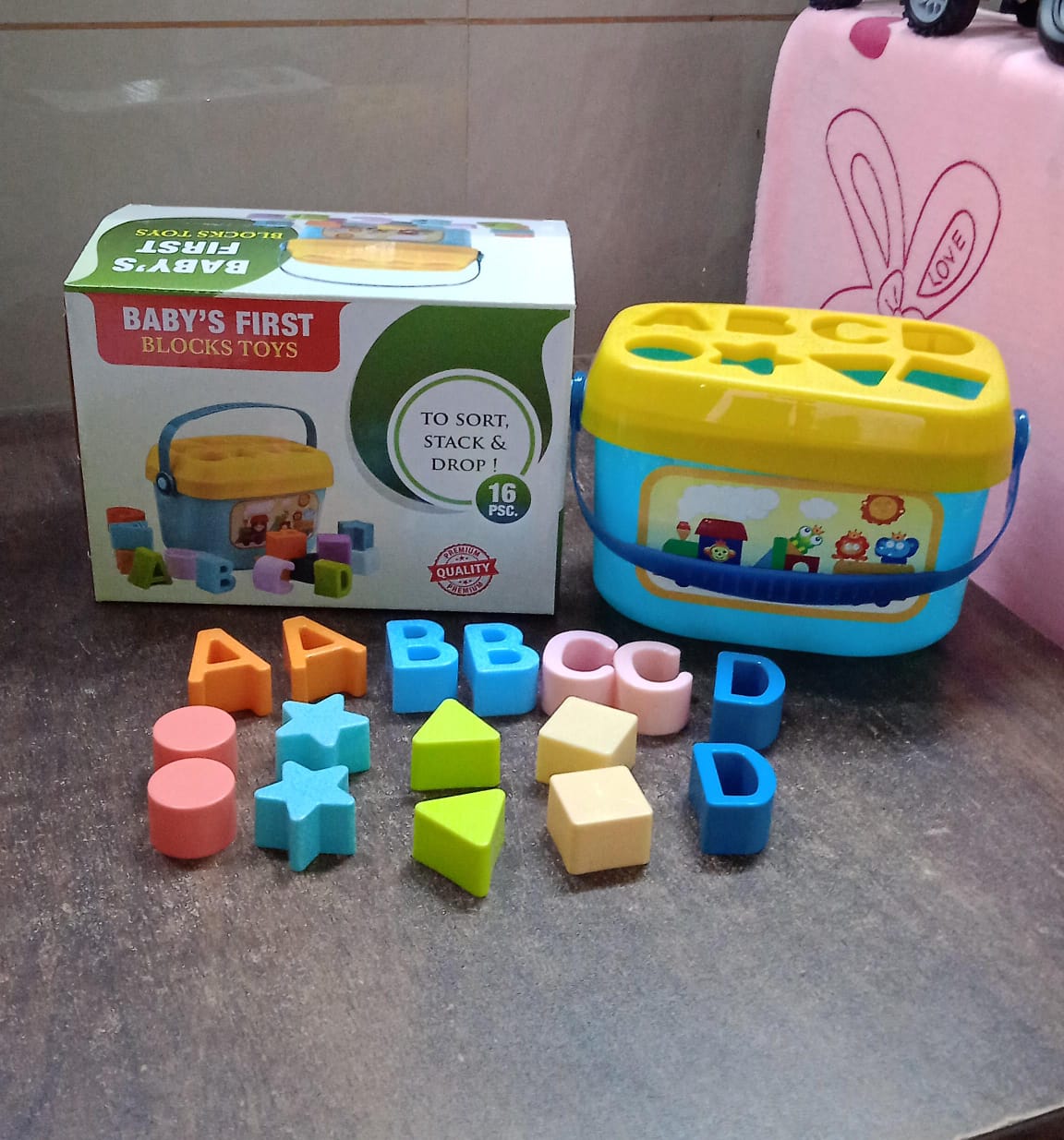 Baby Shape Sorter Toy with Geometric Stacking Blocks (16 Pc)