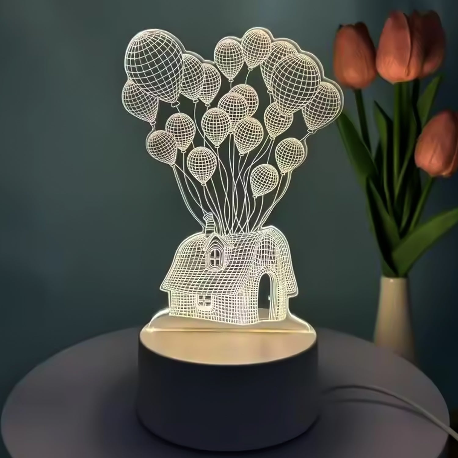 3D Illusion LED Lamp – House & Balloons Design USB Night Light