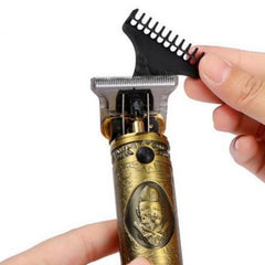 Hair clipper kit showing multiple guide combs and accessories.