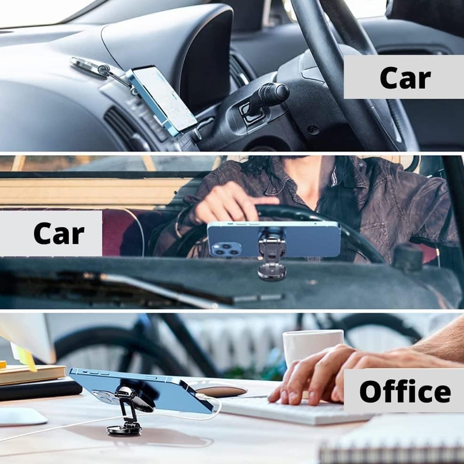 360° Rotating Magnetic Car Phone Holder | Metal Folding Magnetic Mount | Strong Alloy Dashboard & Windshield Holder (1 Pc)