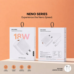 Front view of 18W fast charging USB wall adapter with Micro USB cable