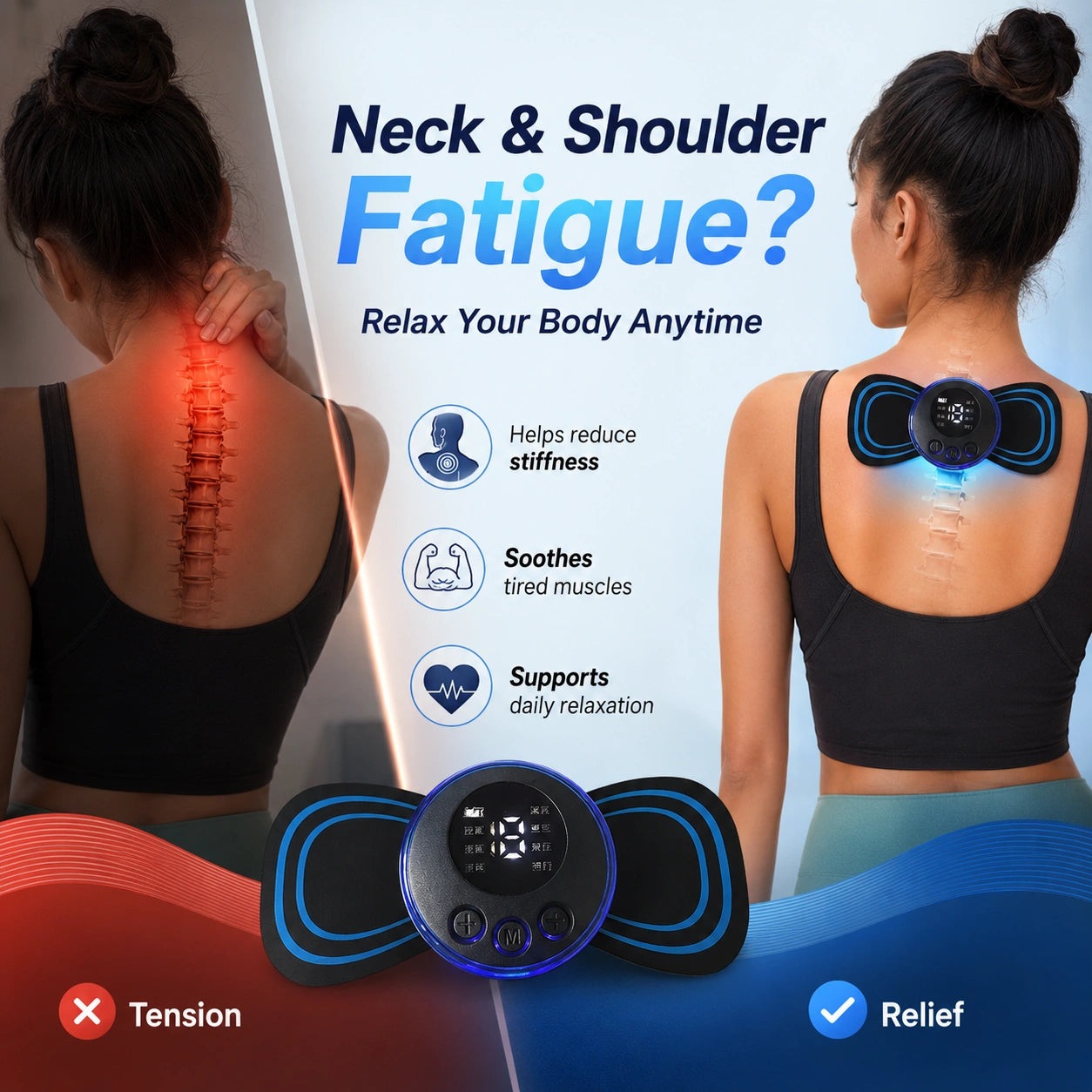 EMS Neck Massager USB Rechargeable | Portable Cervical & Body Pain Relief Massager with 8 Modes