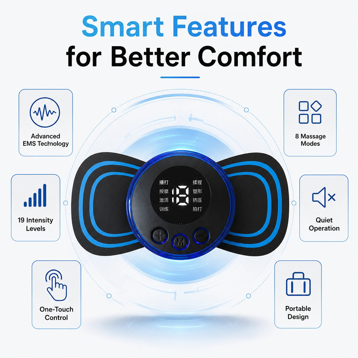 EMS Neck Massager USB Rechargeable | Portable Cervical & Body Pain Relief Massager with 8 Modes