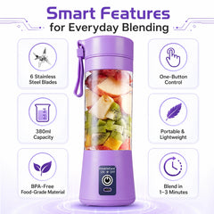 Portable USB Electric Juicer Blender – 6 Stainless Steel Blades | Rechargeable Protein Shaker & Smoothie Maker (380ml)