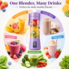 Portable USB Electric Juicer Blender – 6 Stainless Steel Blades | Rechargeable Protein Shaker & Smoothie Maker (380ml)