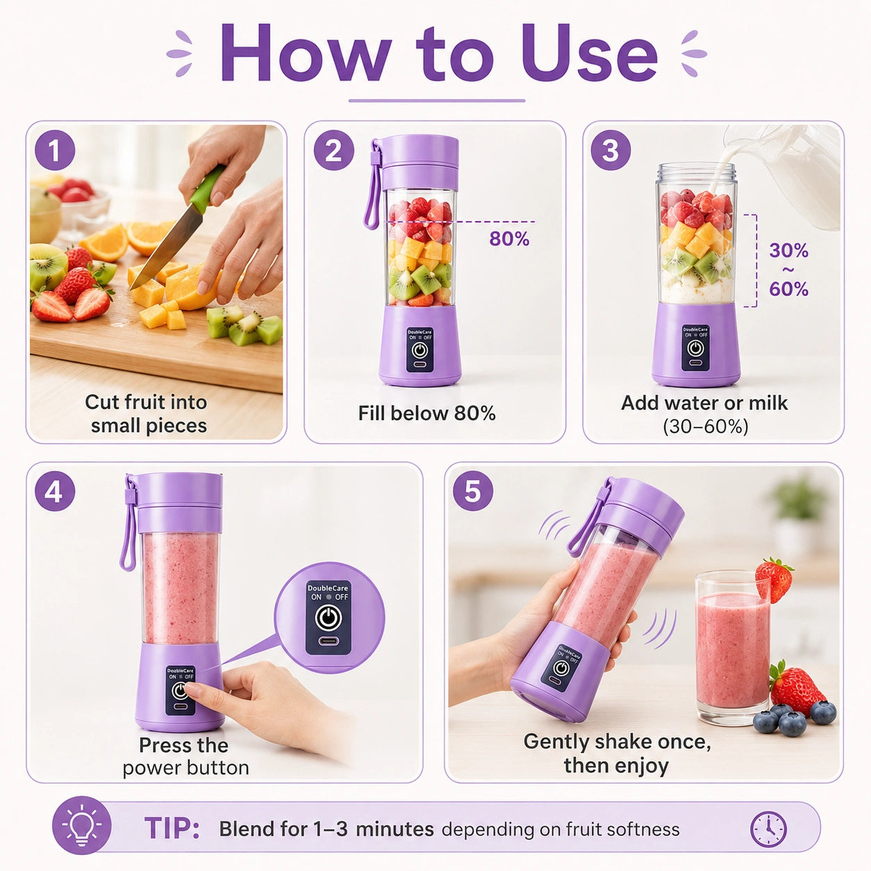 Portable USB Electric Juicer Blender – 6 Stainless Steel Blades | Rechargeable Protein Shaker & Smoothie Maker (380ml)