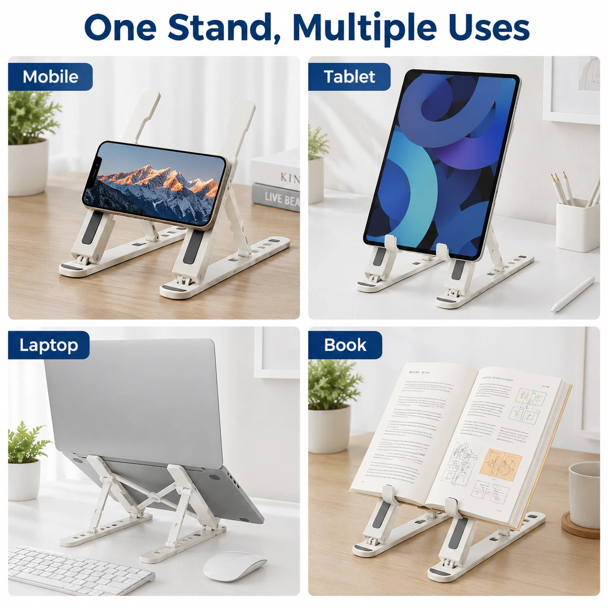 Multi-Position Adjustable Tablet, Mobile & Laptop Stand | Ergonomic Bracket Holder with Foldable Legs & High-Quality Fibre (1 Pc)
