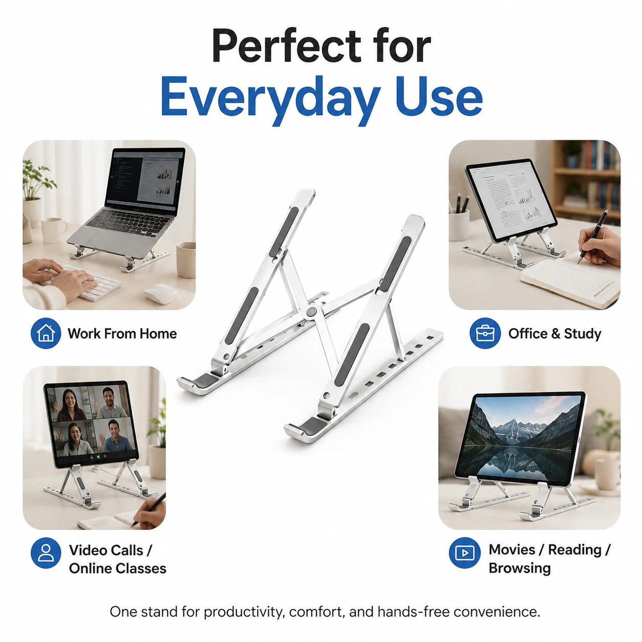 Multi-Position Adjustable Tablet, Mobile & Laptop Stand | Ergonomic Bracket Holder with Foldable Legs & High-Quality Fibre (1 Pc)