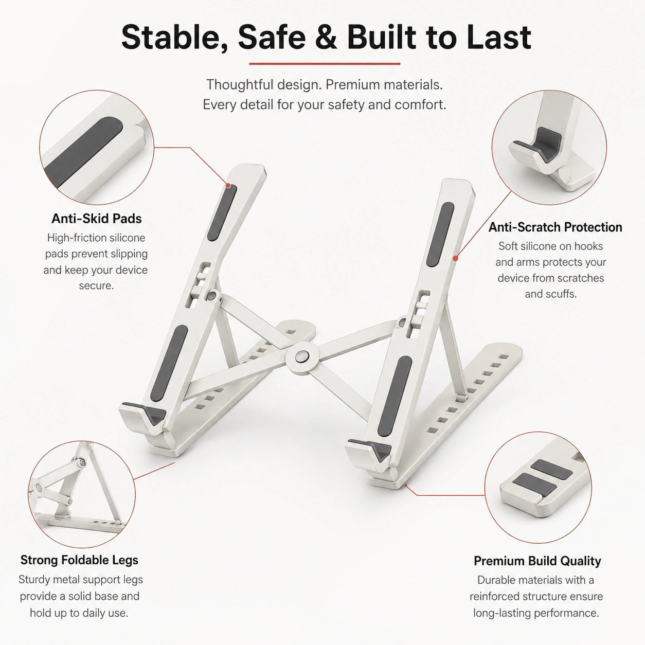 Multi-Position Adjustable Tablet, Mobile & Laptop Stand | Ergonomic Bracket Holder with Foldable Legs & High-Quality Fibre (1 Pc)