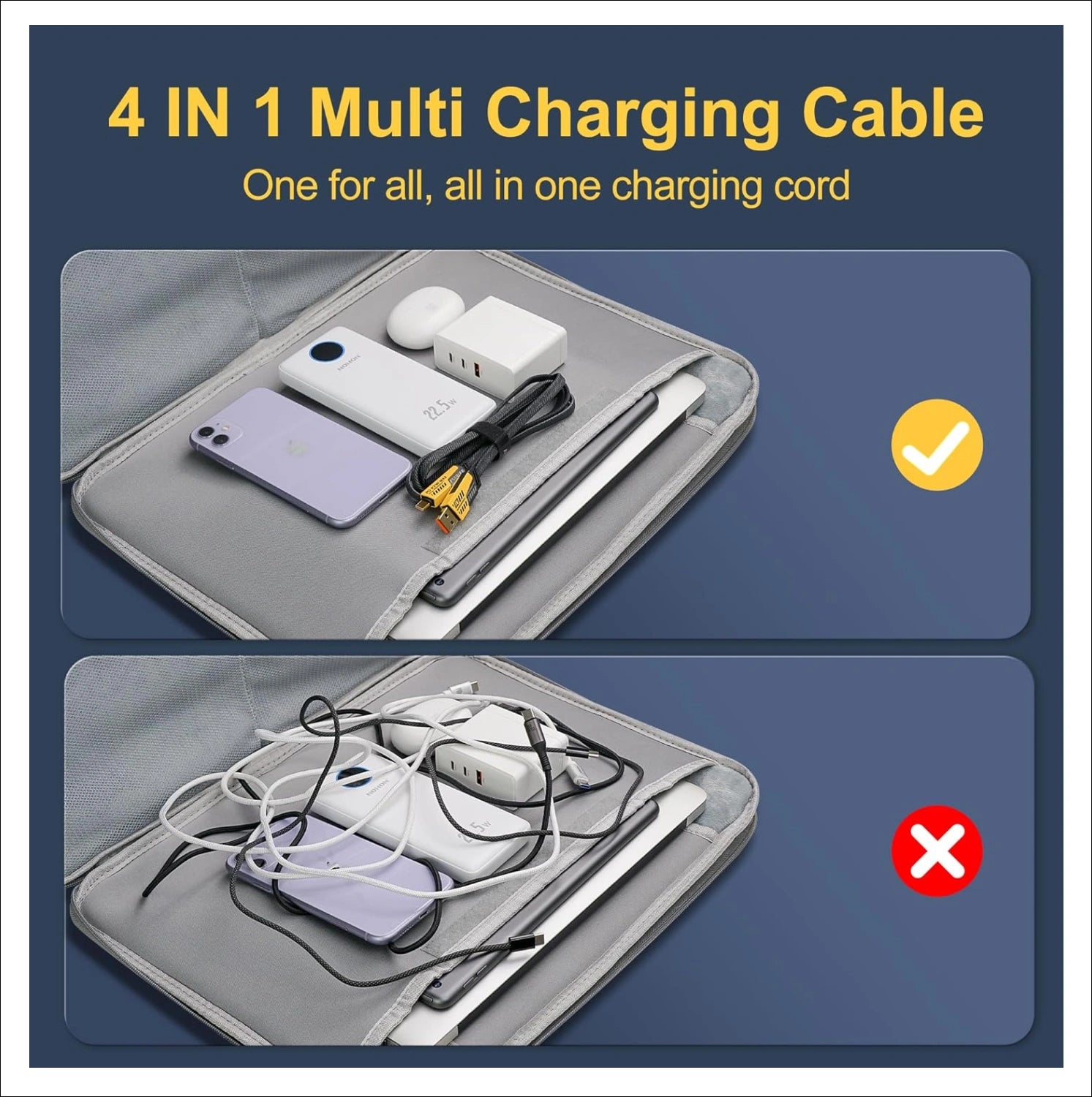 4 in 1 Fast Charging Cable | Multi-Port USB-C to Type-C & Lightning | Nylon Braided Fast Charger for iOS & Android (1 Pc / Loose)