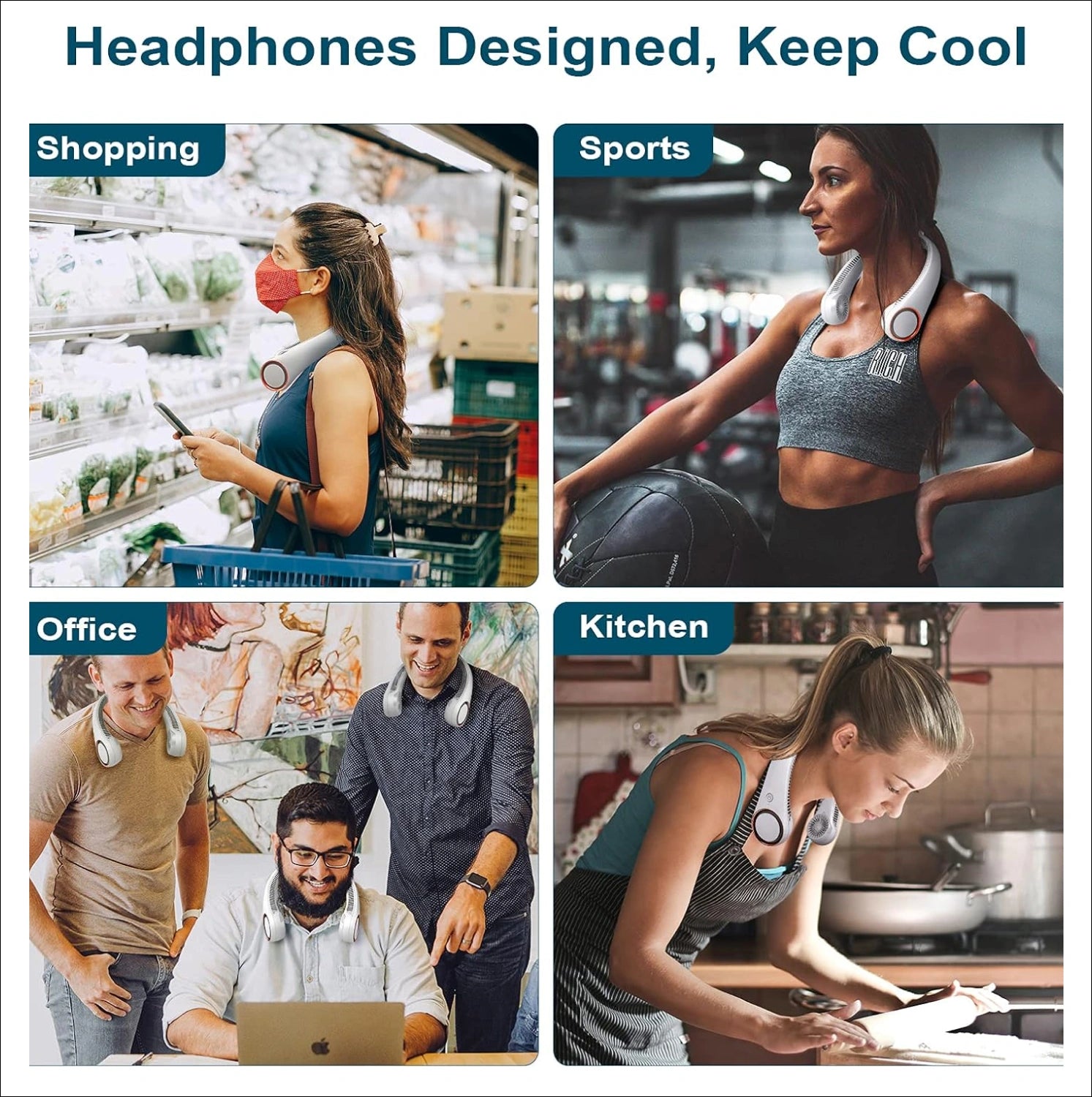 Portable USB Rechargeable Bladeless Neck Fan – Hands-Free 360° Cooling Wearable Fan for Travel & Outdoor Use