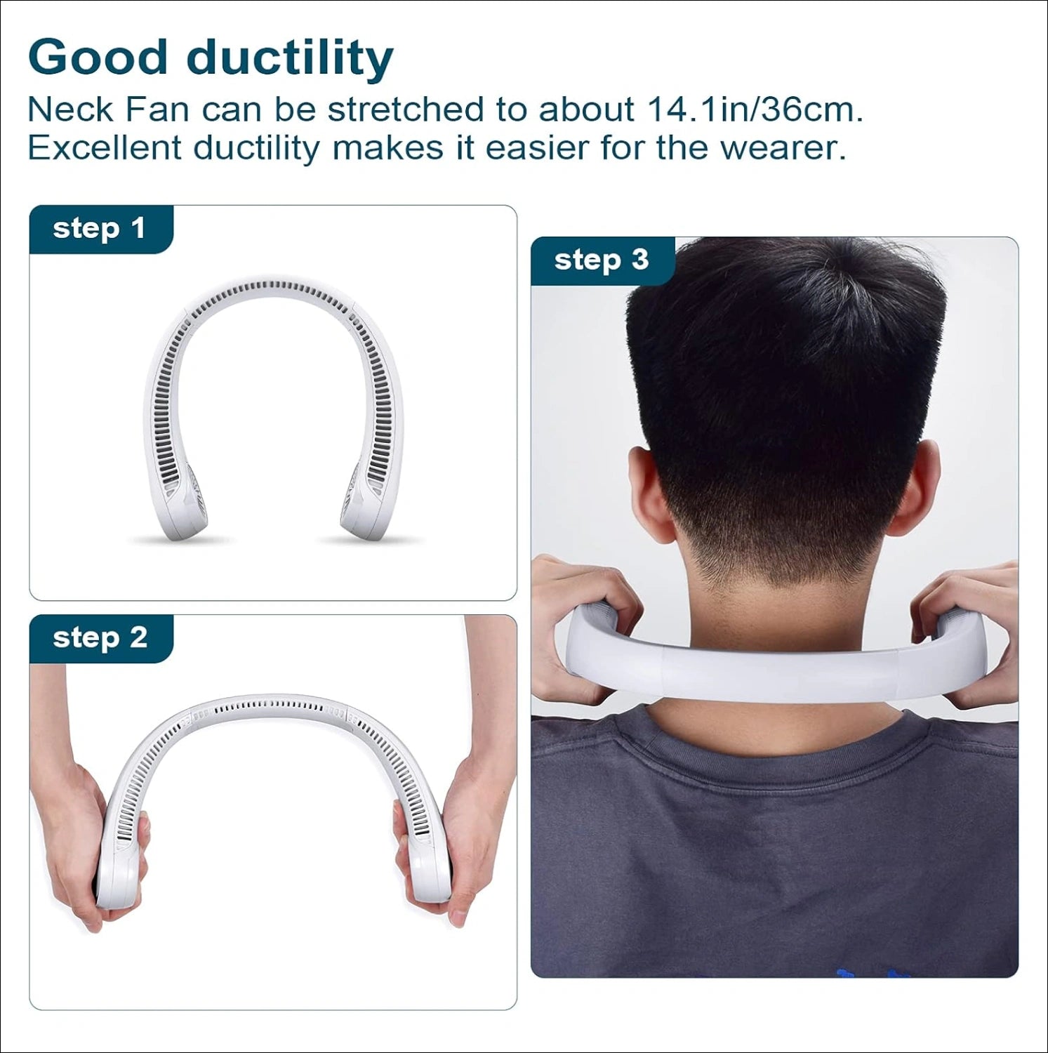 Portable USB Rechargeable Bladeless Neck Fan – Hands-Free 360° Cooling Wearable Fan for Travel & Outdoor Use