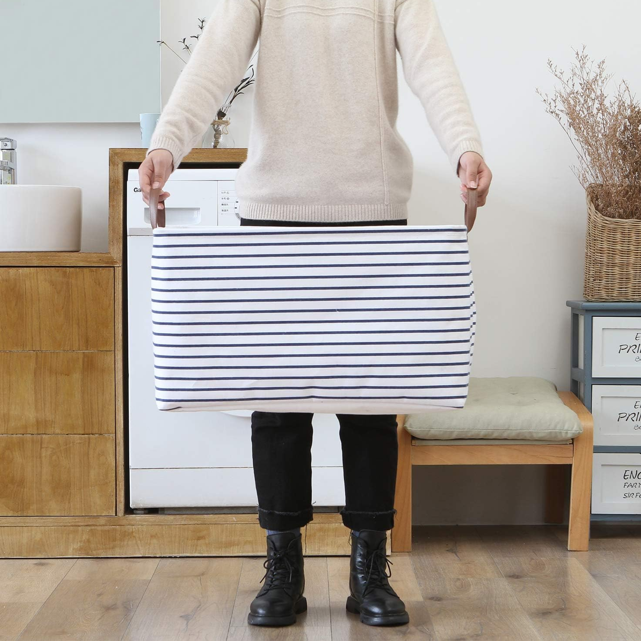 Foldable Fabric Storage Box with Handles | Large Capacity Cloth Organizer Basket for Clothes, Toys & Household Storage (47 × 28 cm)