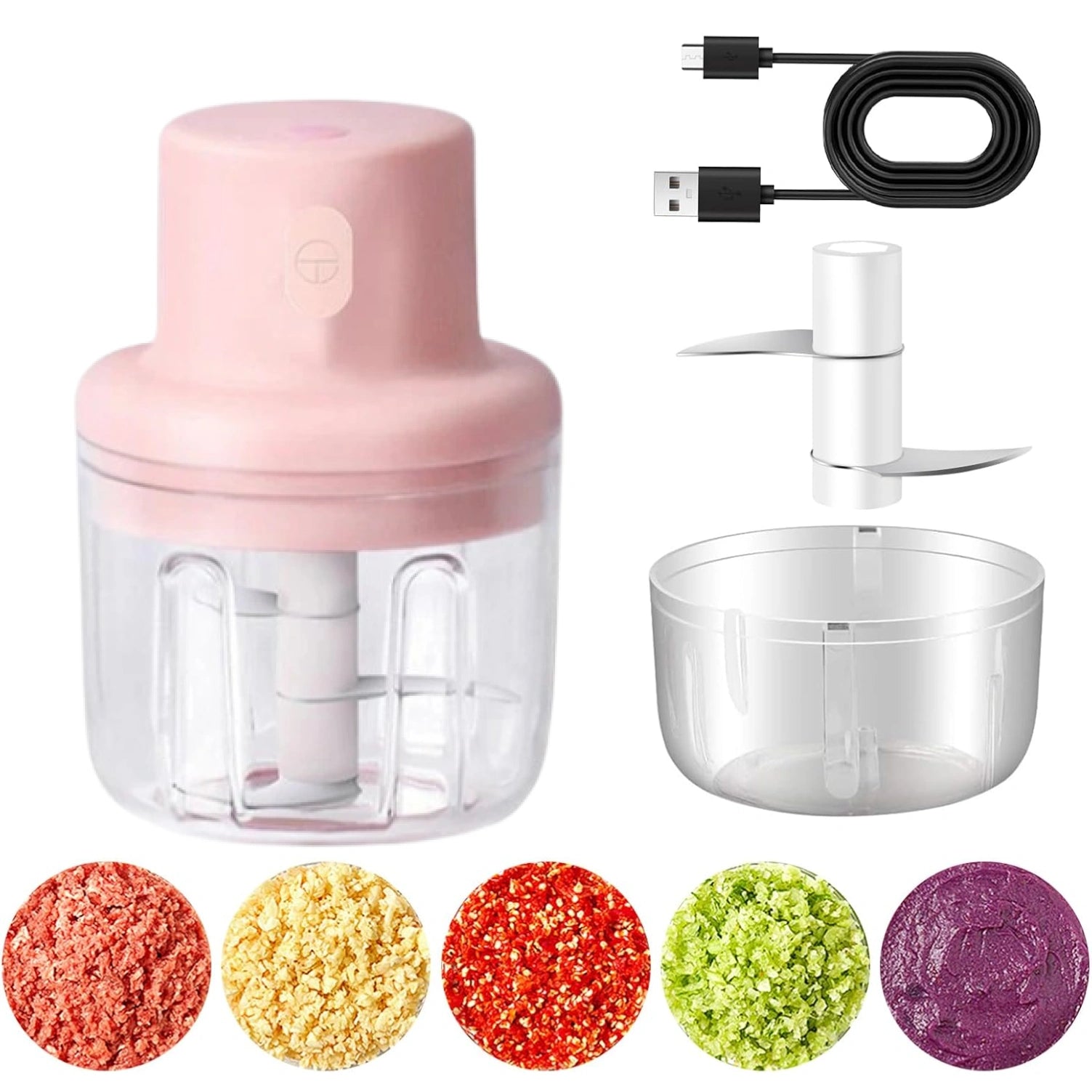 Electric Mini Garlic Chopper 250ml | USB Rechargeable Food Chopper with Stainless Steel Blades | Portable Kitchen Grinder