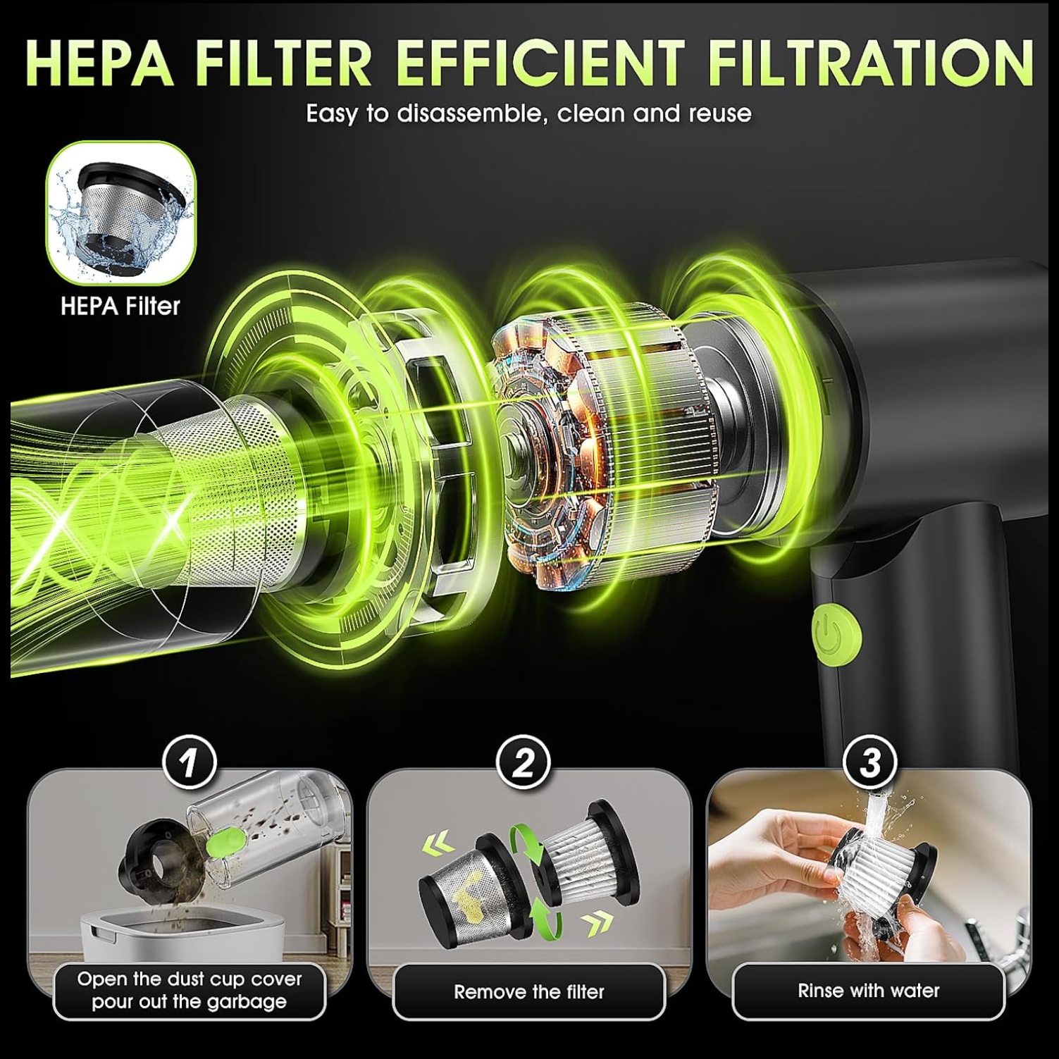 2-in-1 Cordless Mini Car Vacuum Cleaner – High Power USB Rechargeable Handheld Vacuum for Car, Home & Office