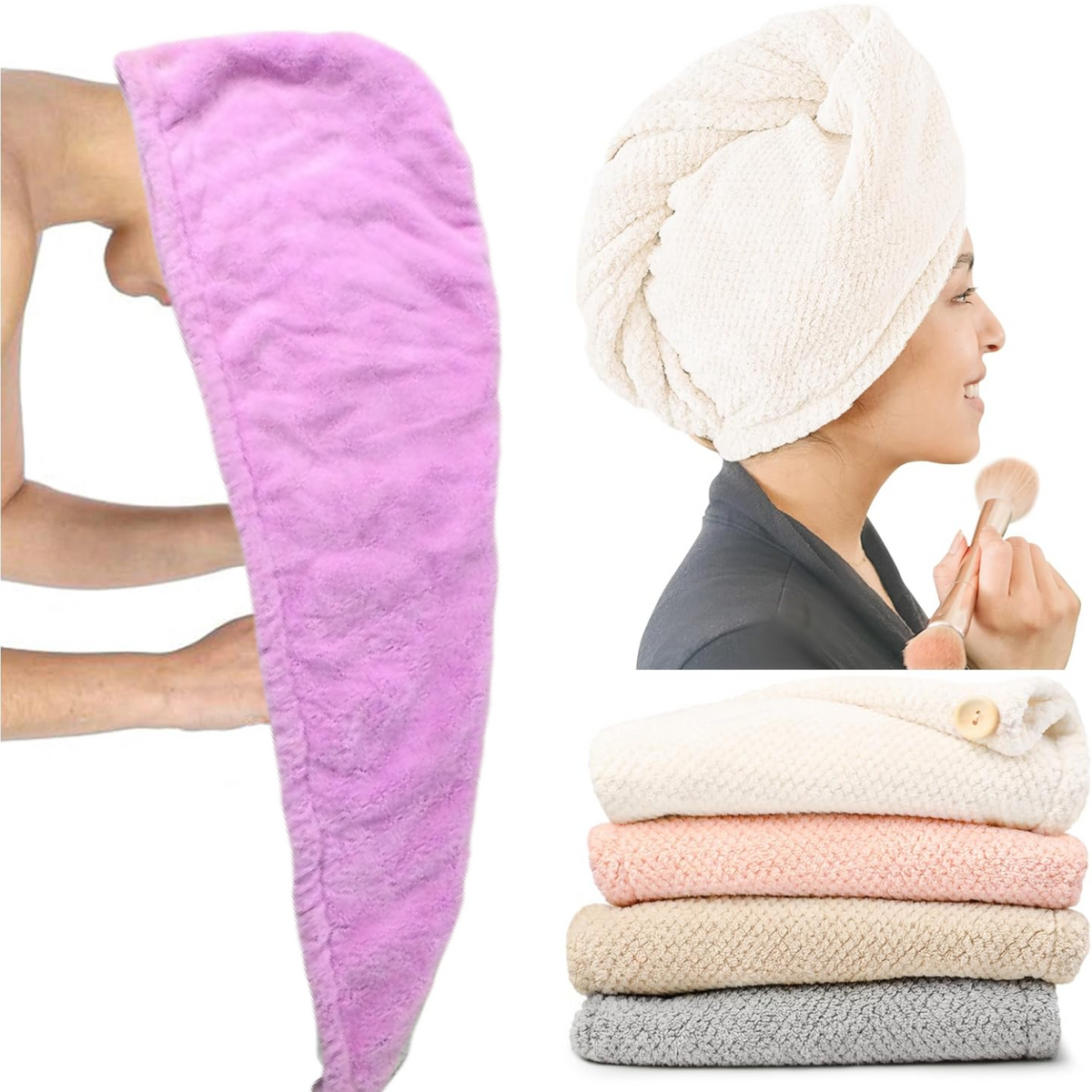 Quick-Dry Microfiber Hair Turban Towel – Super Absorbent Hair-Drying Shower Cap
