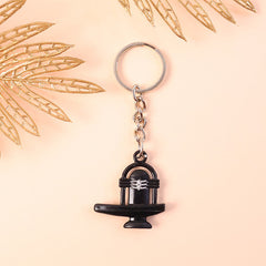 Shivling metal keychain attached to sturdy metal chain for keys or bags
