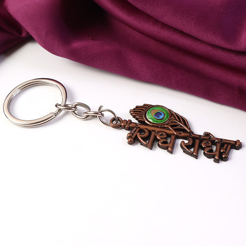 Durable Radhe Radhe devotional keychain combining artistic design and sturdy metal