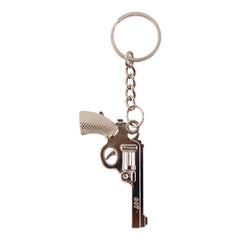 Practical gun shape metal keychain securely attached to a set of everyday keys.