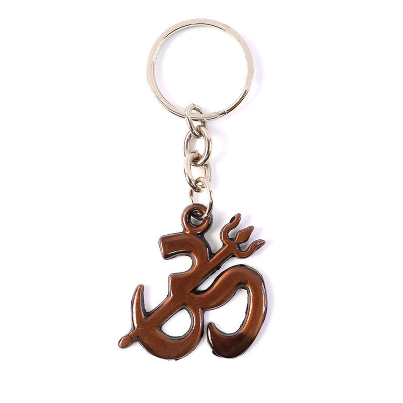 Unisex spiritual keychain with Om and Trishul symbols for men and women
