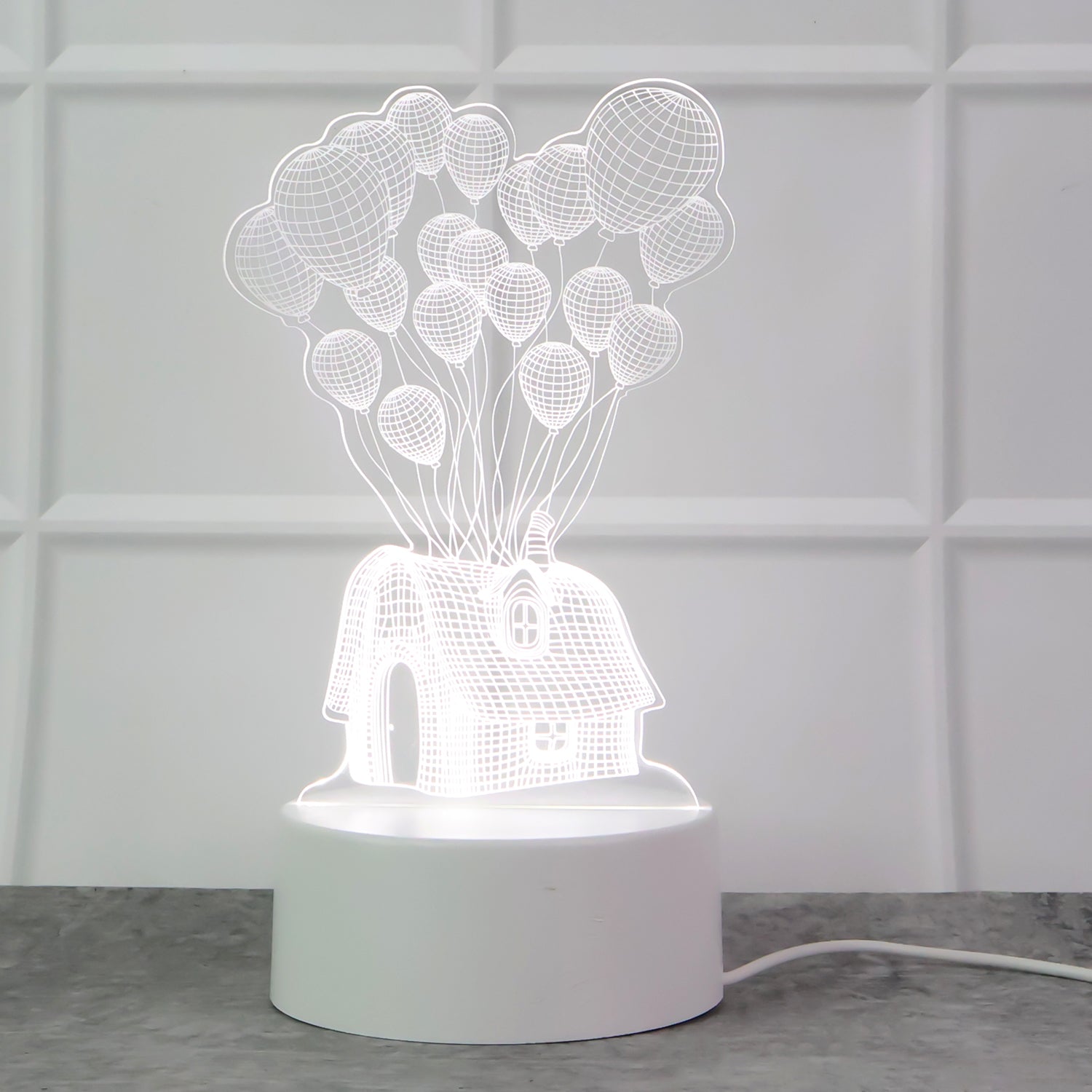 3D Illusion LED Lamp – House & Balloons Design USB Night Light