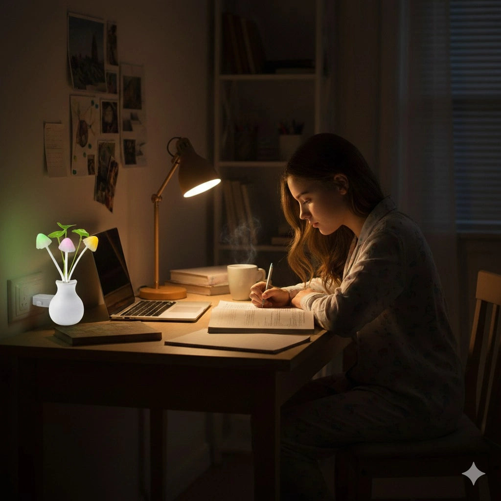 LED Dream Night Light with Auto Sensor, Multicolor Mushroom Plug Lamp
