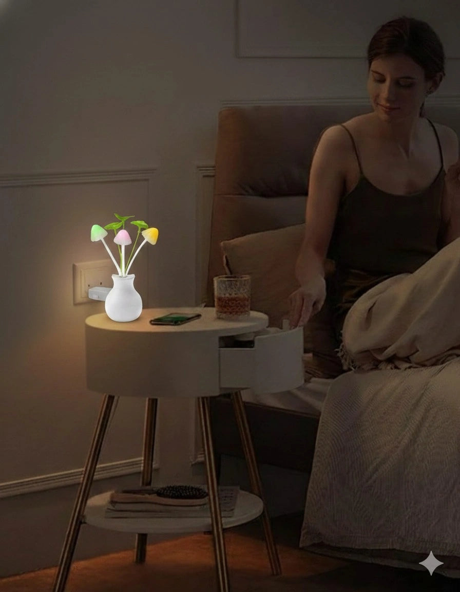 LED Dream Night Light with Auto Sensor, Multicolor Mushroom Plug Lamp