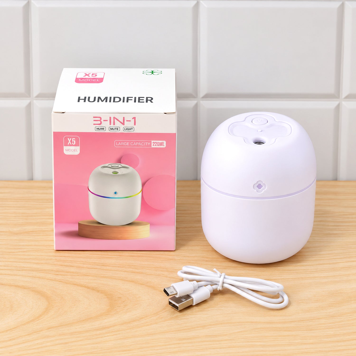 Portable Mini USB Humidifier with Night Light – 220 ML Cool Mist Diffuser for Home, Office & Travel
