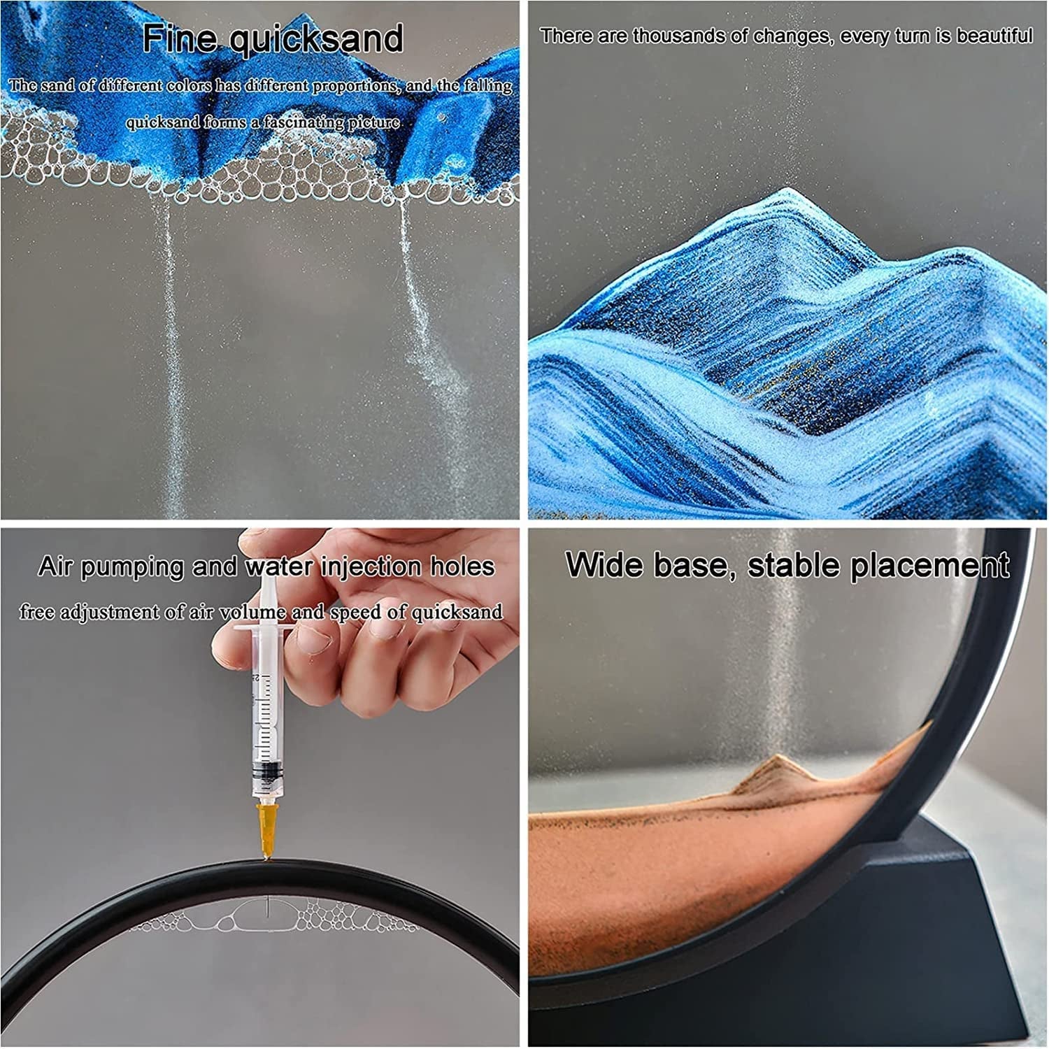 Moving Sand Art Picture Decor 3d Deep Sea Sandscape Liquid Motion Round Glass Frame Display Flowing Sand Relaxing Gift For Kids Adults Painting Artistic Sandscape For Home Office Ornament Desktop Art Bookshelves Decoration