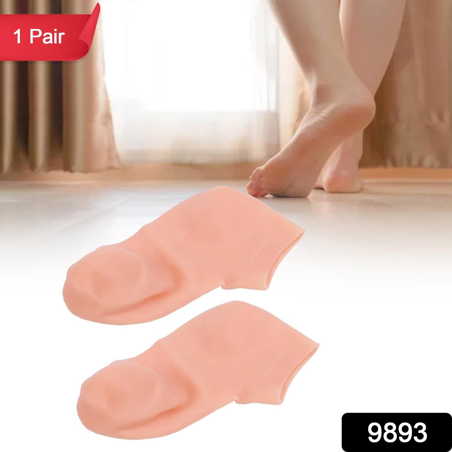 Close-up of flexible silicone socks designed for effective foot care and heel repair.