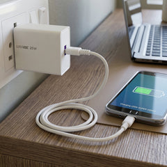 Secure 25W USB wall charger with safety features for safe charging.