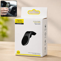 A white box for a magnetic car bracket holder with a small inset image of the product in use.
