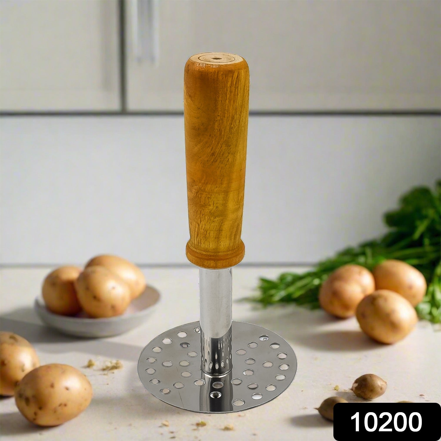 Stainless Steel Potato Masher – Wooden Handle, Durable | Quickslice