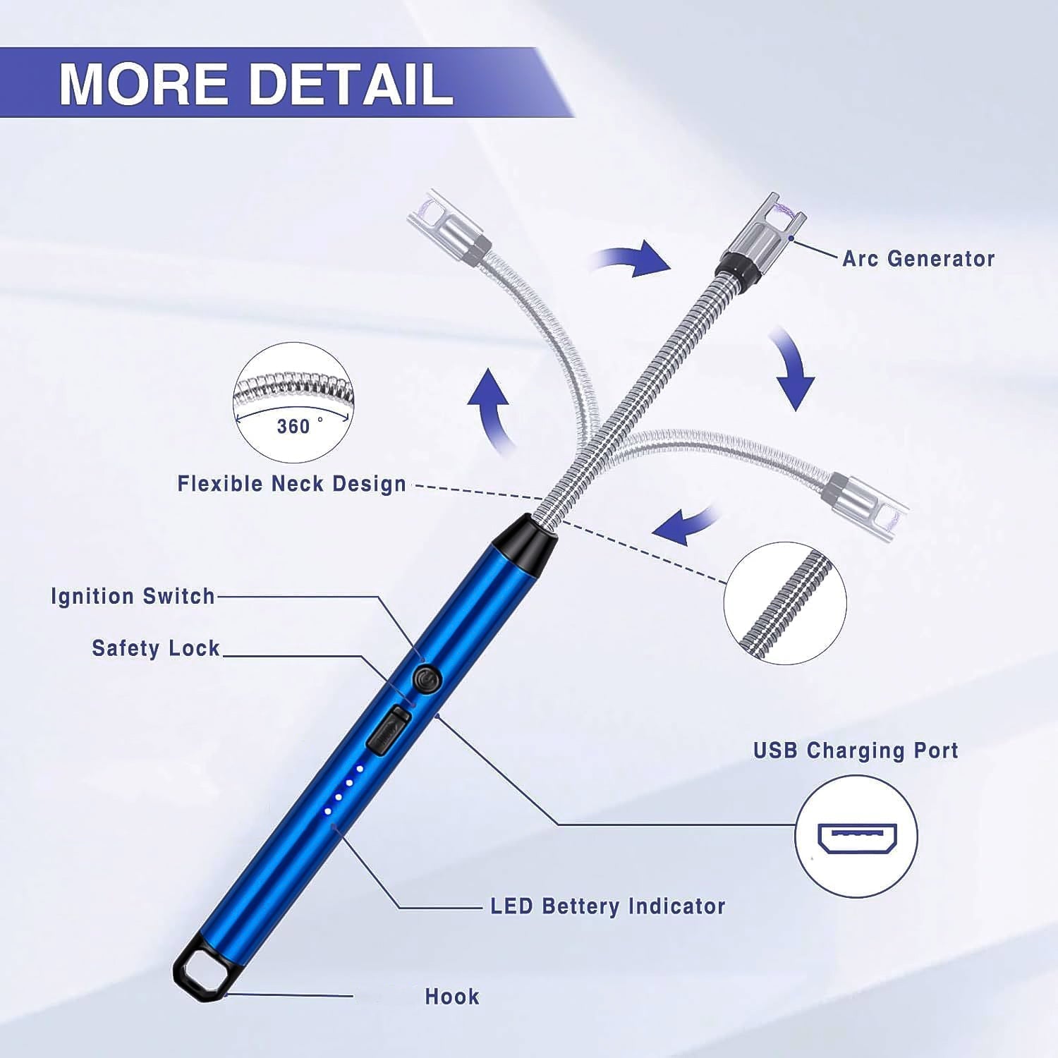 Electric Arc Lighter – USB Rechargeable with 360° Flexible Neck