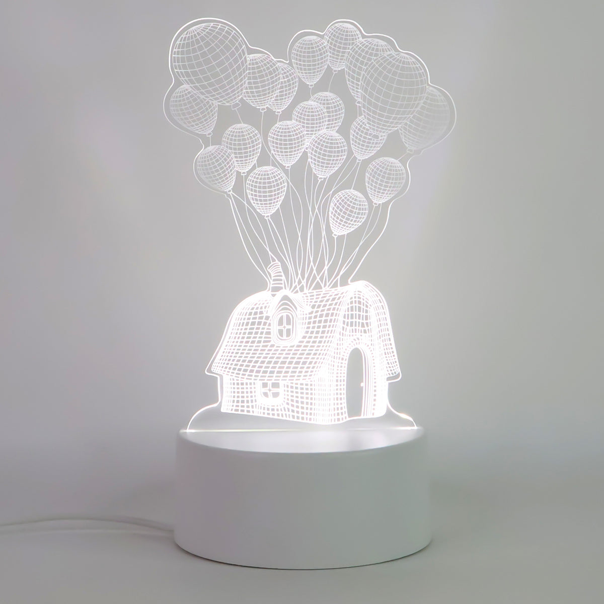 3D Illusion LED Lamp – House & Balloons Design USB Night Light